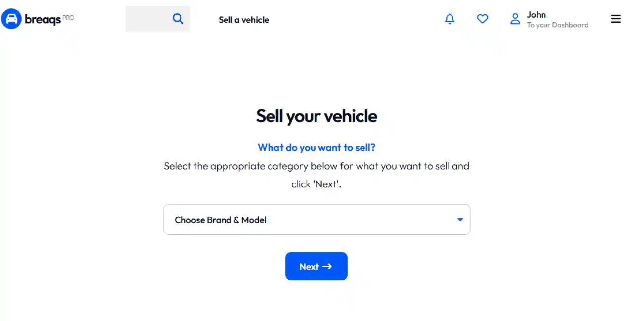 Choose category vehicle listing